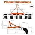 thumbnail image 2 of 6FT Landscape Rake for Tractor,3-Point Lawn Dethatcher Attachments with 36 Steel Tines, 360 Degree Rotation Tow-Behind Landscape Rake, Orange, 2 of 6