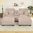 thumbnail image 3 of Wiilayok 82.6" Oversized Chaise Lounge Chair Indoor for Living Room,Corduroy Lounge Chair Indoor with Ottoman,USB Ports,Adjustable Backrest,Comfy Cloud Sofa Couch,No Assembly, Pink, 3 of 8