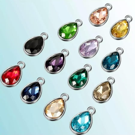 U8MO Glass Teardrop Charms Assorted Colors Birthstone Pendants Mix Jewelry Supply 52p