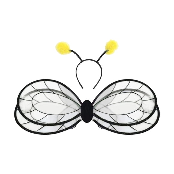 Conjunto de accesorios de cosplay de Halloween con alas de abeja y tirantes elásticos para disfraz de niños. negro