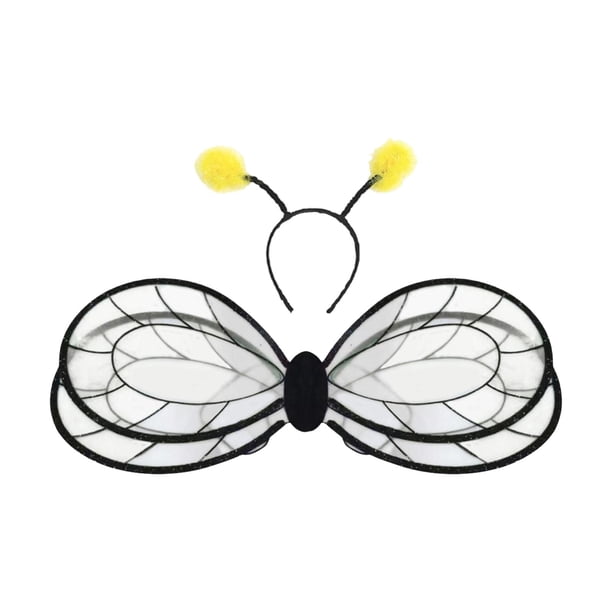Conjunto de accesorios de cosplay de Halloween con alas de abeja y tirantes elásticos para disfraz de niños. negro