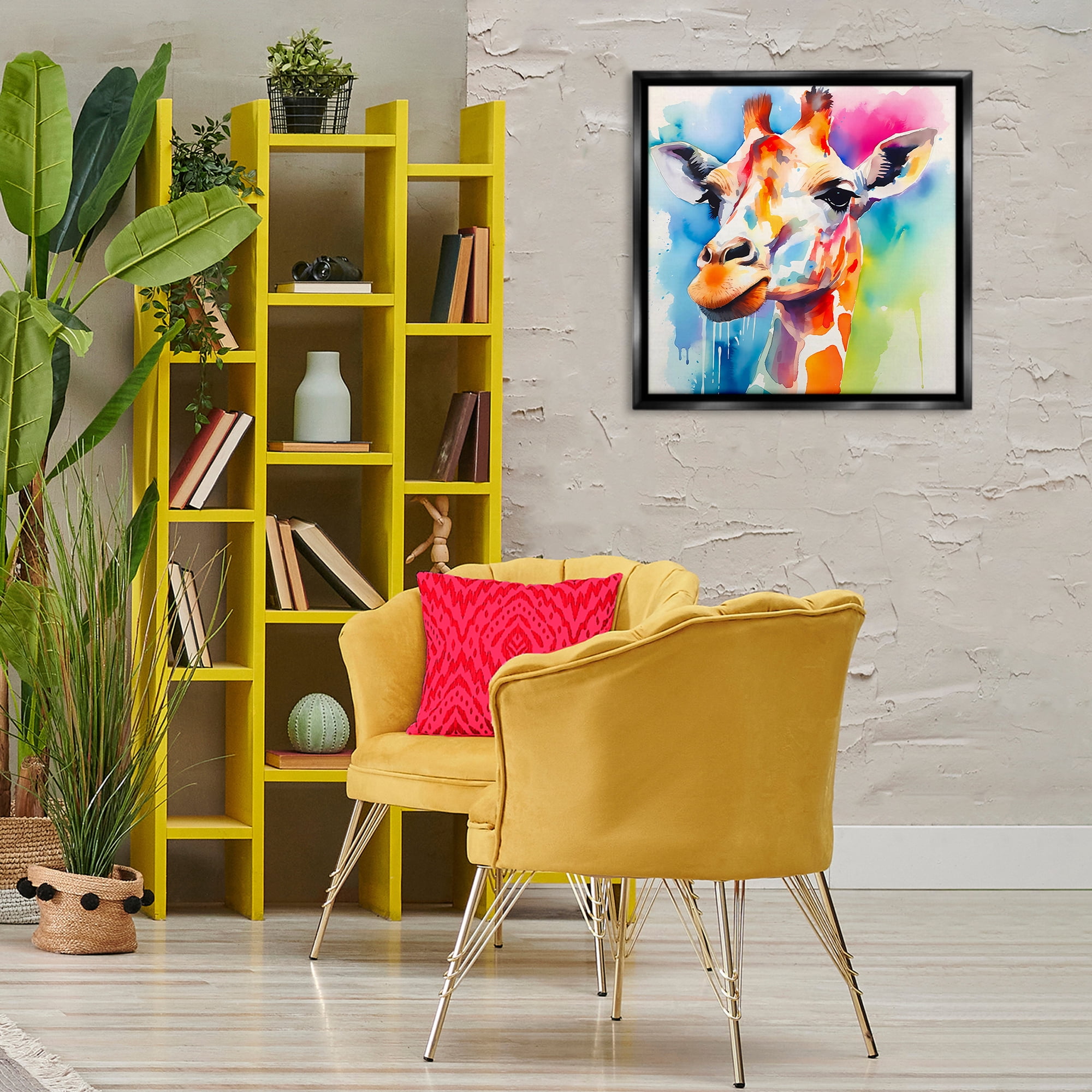 Stupell Industries Modern Paint Giraffe Animals & Insects Painting Black Floater Framed Canvas Art Print Wall Art, 25 x 25