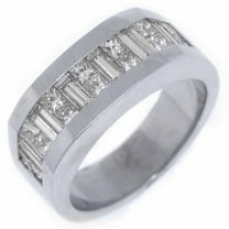 18k White Gold Mens Invisible Set Princess & Baguette Diamond Ring 2.78 Carats