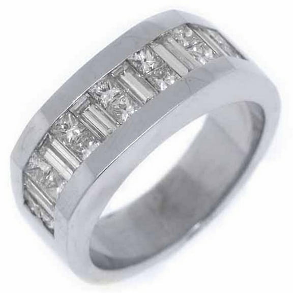18k White Gold Mens Invisible Set Princess & Baguette Diamond Ring 2.78 Carats