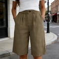 thumbnail image 4 of Rggeeun Women'S Shorts Solid Color Elastic Waist Soft Lightweight Loose Fit Knee-Length Knit With Pleated & Buttons Trim For Summer Vacation Hot Pants,Coffee,S, 4 of 6