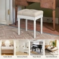thumbnail image 3 of Makeup Stools for Vanity, 18" in Memory Foam Vanity Stool, Rectangle Tufted Ottoman Bench with Carved White Wood Legs for Bedroom Living Room, Linen, 3 of 5