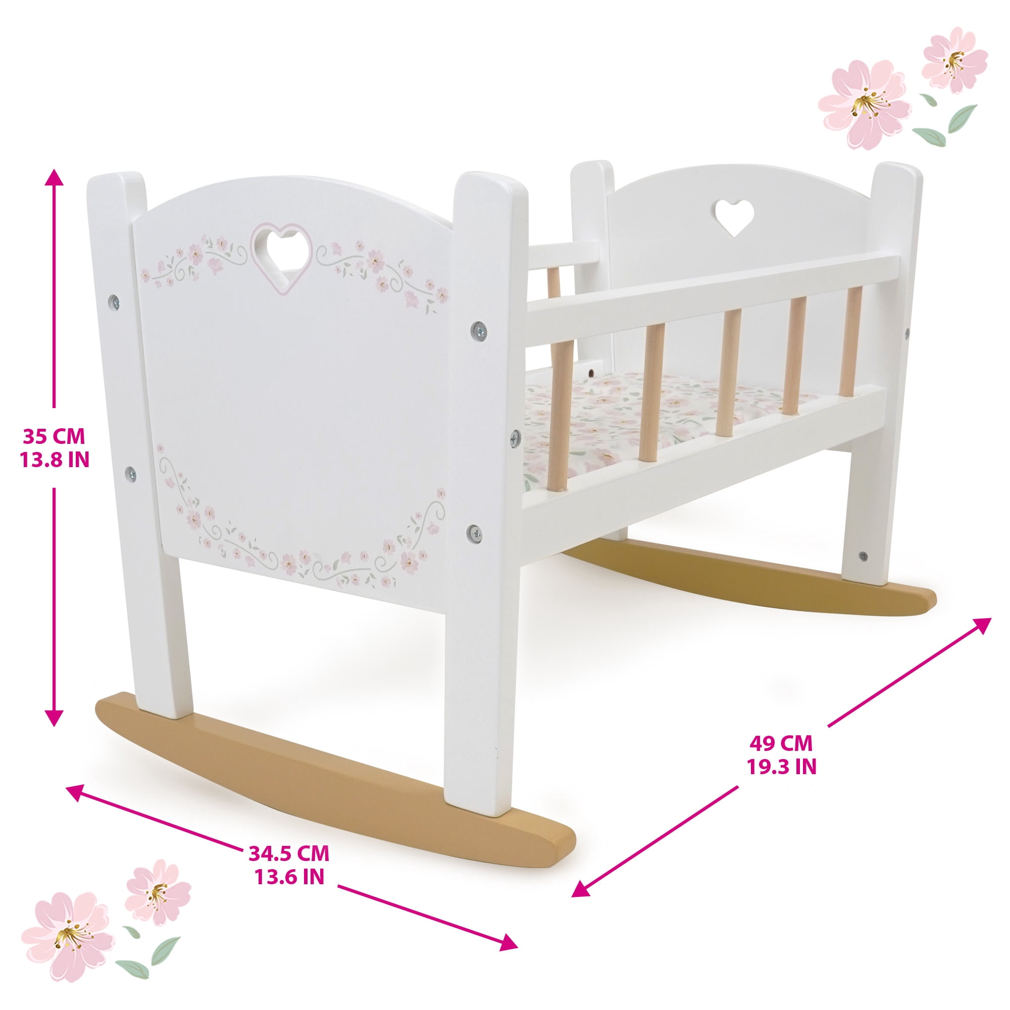 509 Crew: Little Flora - Wooden Doll Cradle - Flower-White-Pink