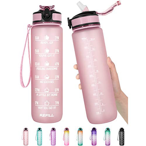 32 oz Motivational Water Bottle with Time Marker & Straw - BPA Free &  Leakproof Tritian Frosted Portable Reusable Fitness Sport 1L Water Bottle  for 
