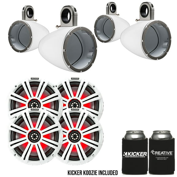 Kicker 8" White Wake Tower LED Marine Speakers 2-Pairs