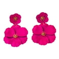 thumbnail image 2 of Flower Dangle Earrings Chic Layered Floral Metal Eardrop Drop Earrings for Party Rose Red, 2 of 8