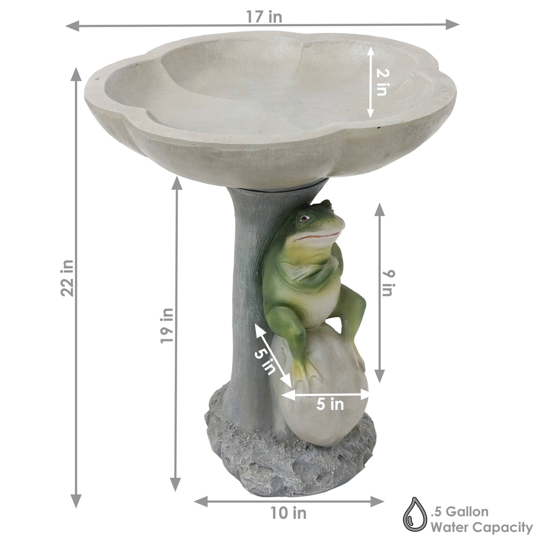Sunnydaze Freestanding Polyresin Outdoor Bird Bath, Brooding Frog on a Stone