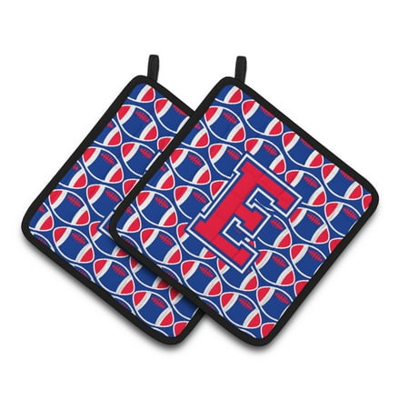 

Carolines Treasures CJ1076-EPTHD Letter E Football Harvard Crimson and Yale Blue Pair of Pot Holders 7.5HX7.5W