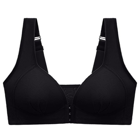 Odeerbi Front Closure Bras for Women 2025 No Underwire Push Up Soild One-Piece Everyday Underwear Black