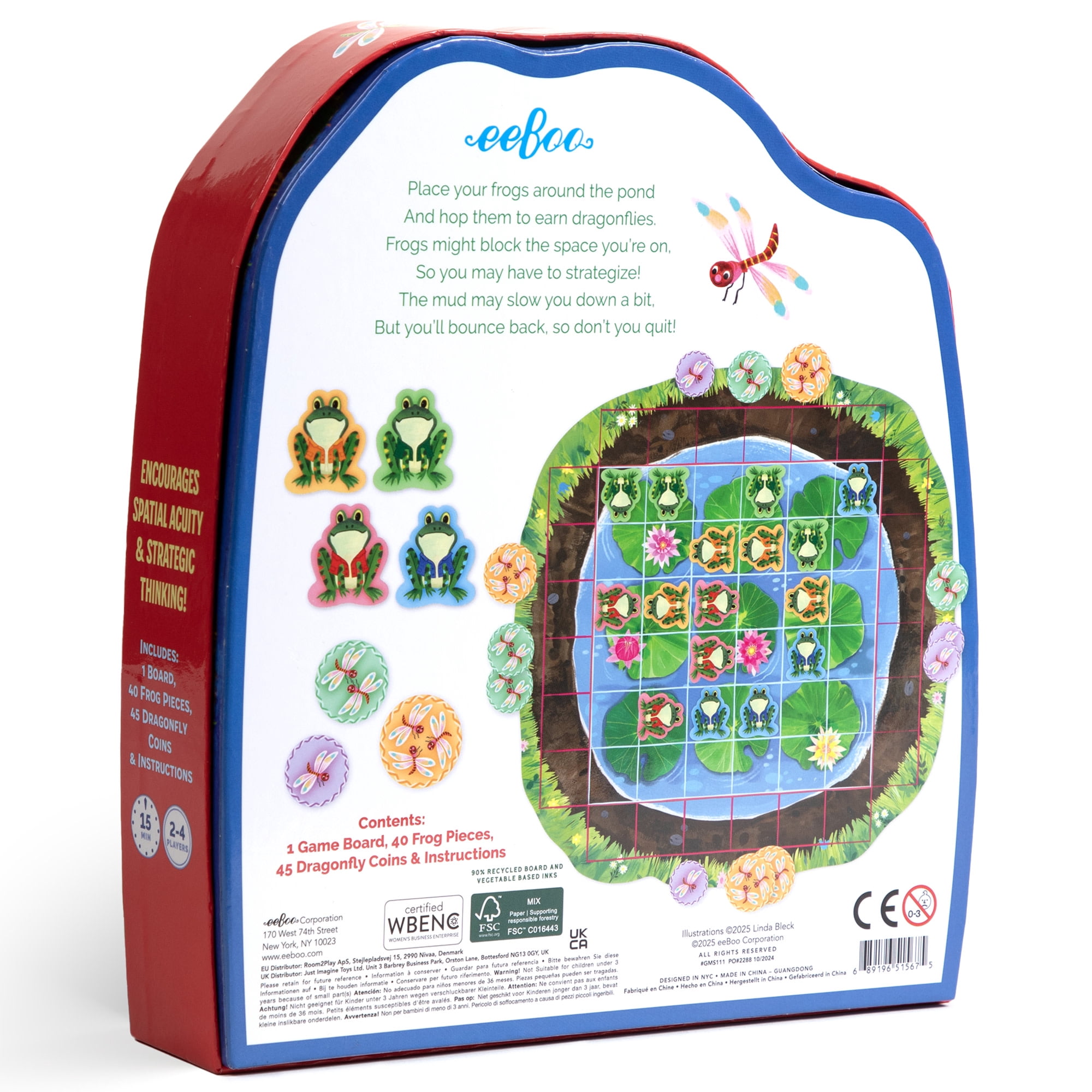 eeBoo: Frog Hopkins Game - A Board Game Of Strategic Hopping Around The Pond, Playful Frog & Butterfly Pieces, Spatial Activity, Kids 4+, 2-4 Players