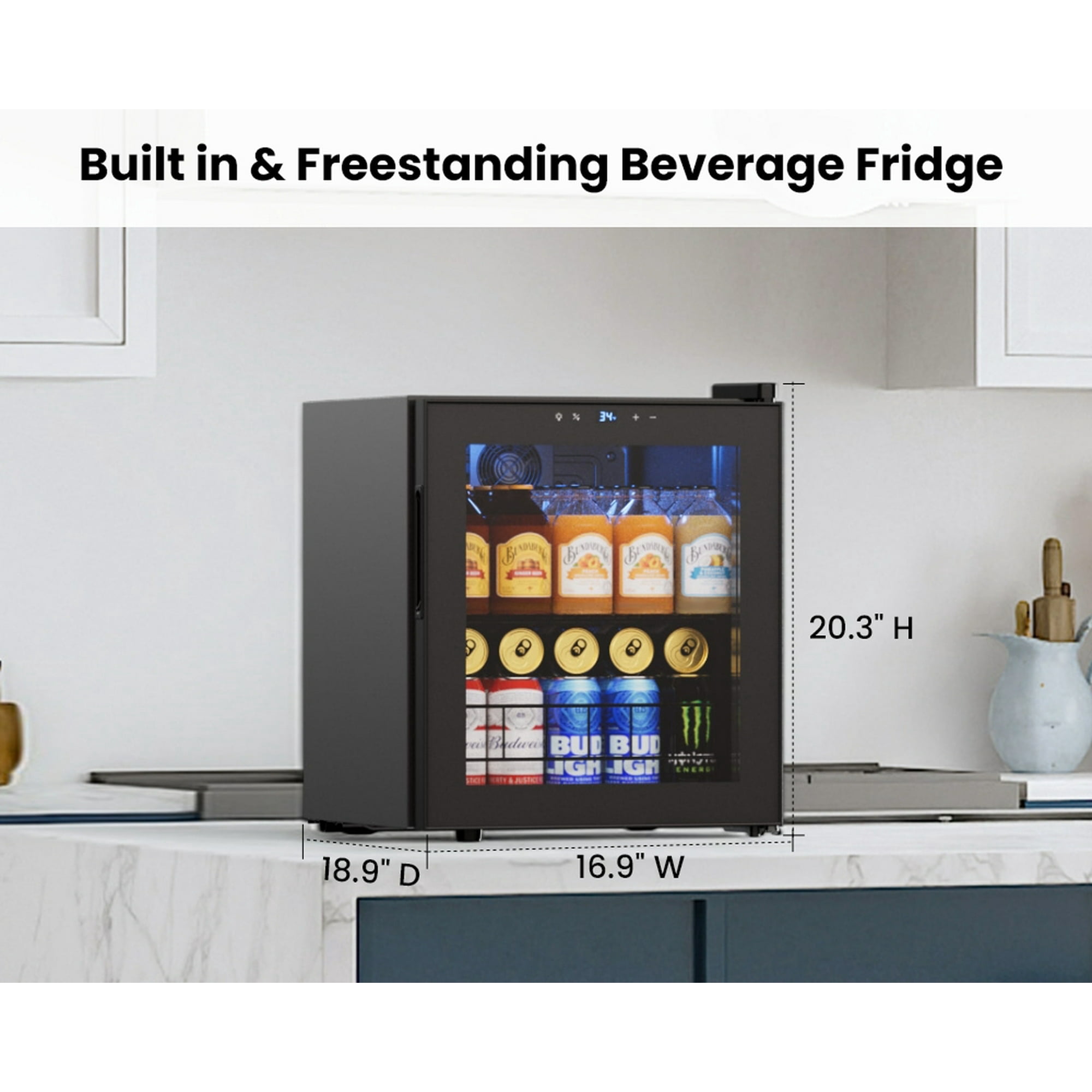 Yeego 65 Can Beverage Cooler Refrigerator, 1.63 cu.ft. Mini Fridge with Double Glass Door and Compressor for Home/Office/Bar,Black