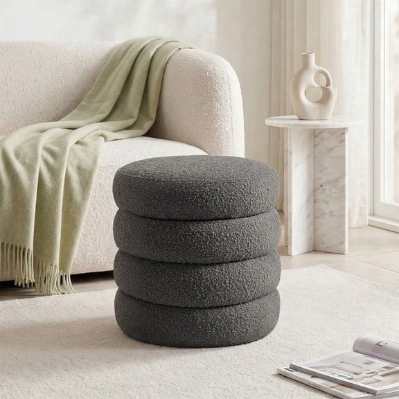 Gericco Round Storage Ottoman Bench,End of Bed Foot Rest Stool with Padded Seat,Bedroom Bench for Living Room, Grey