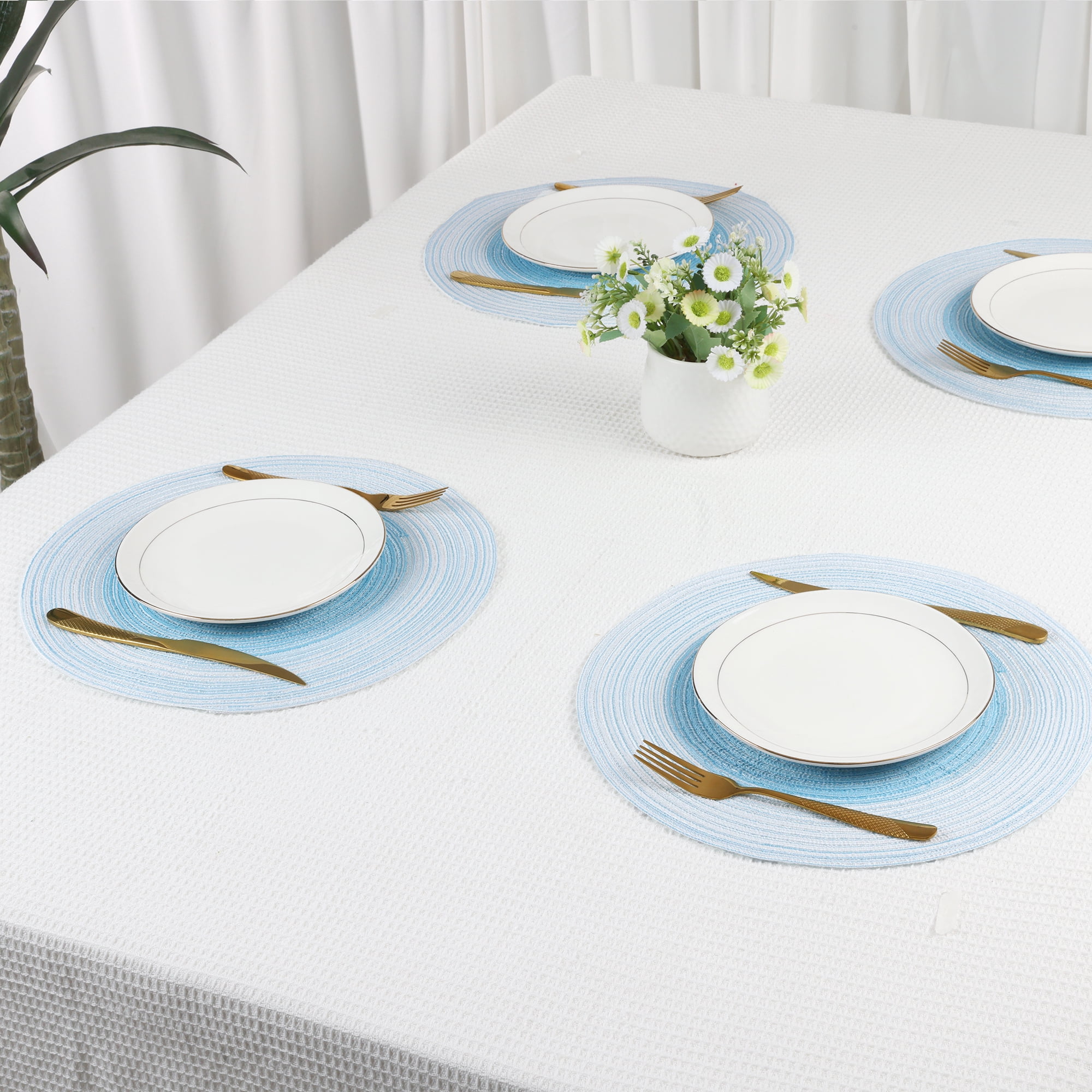 Unique Bargains Set of 6 Rattan Placemats for Dining Table Light Blue