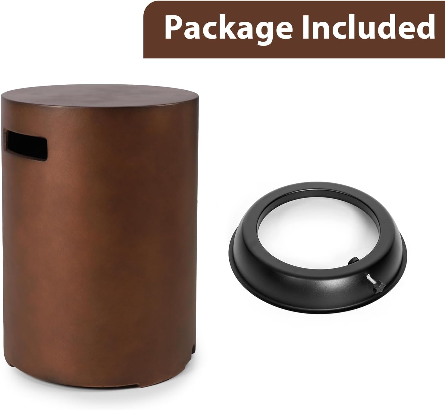 Propane Tank Cover Table 16"x16"x20"H Round Propane Tank Storage Hideaway Box for Gas Fire Pits, Brown Concrete Gas Tank Holder Outdoor Side Table for 20 Pound Gas Tank