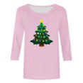 thumbnail image 4 of asdoklhq Christmas Sweaters for Women Ladies' Casual Christmas Print Round Neck Three Quarter Sleeve 3/4 Sleeve T-shirt Loose Top Pink S, 4 of 5