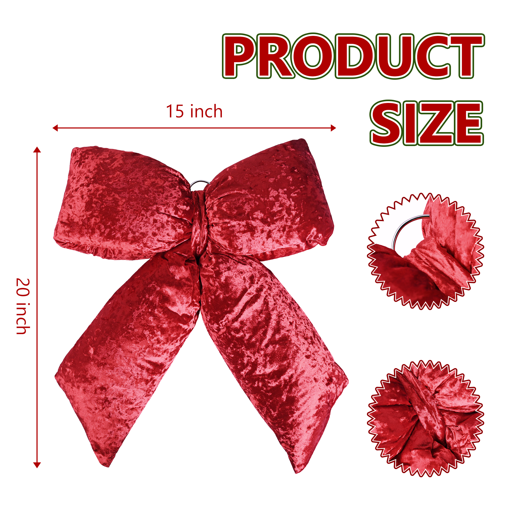 LoomJoyz Red Extra Large Plush Velvet Bows 15-Inch Christmas Bow Tree Topper for Christmas Tree Decoration Door Window Decor