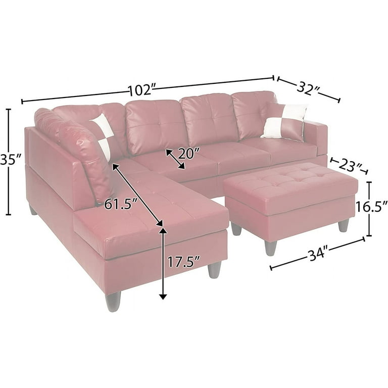 PonLiving Furniture Red Faux Leather 3 Piece Sectional Sofa PonLiving Furniture Red Faux Leather 3 Piece Sectional Sofa