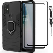 FLYME for Oneplus Nord N10 5G Case with Tempered Glass Screen Protector(2 Pack)&Neck Lanyard, Dual Layer Hybrid Tank