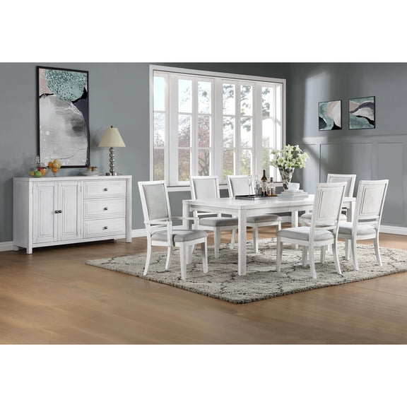 Dover 60-78-96" Rectangle Expanding Dining Table Set Server Armchair White Wood