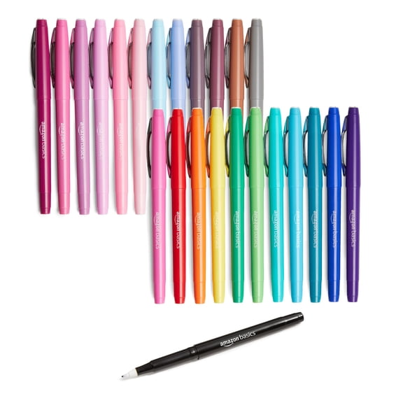 Felt Tip Marker Pens Versatile for Writing, Drawing, and Journaling, Assorted Colors, 24-Pack.