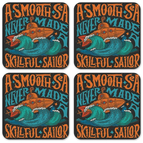 Vinyl Drink Coasters - Set of 4 - Smooth Sea