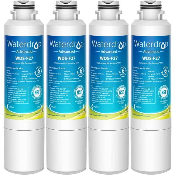 Waterdrop DA29-00020B NSF 53&42 Certified Refrigerator Water Filter, Replacement for Samsung HAF-CIN/EXP, DA29-00020A/B, DA29-00020B-1, RF263BEAESR, RF28HMEDBSR, RS25J500DSR, RF4287HARS, 4 PACK