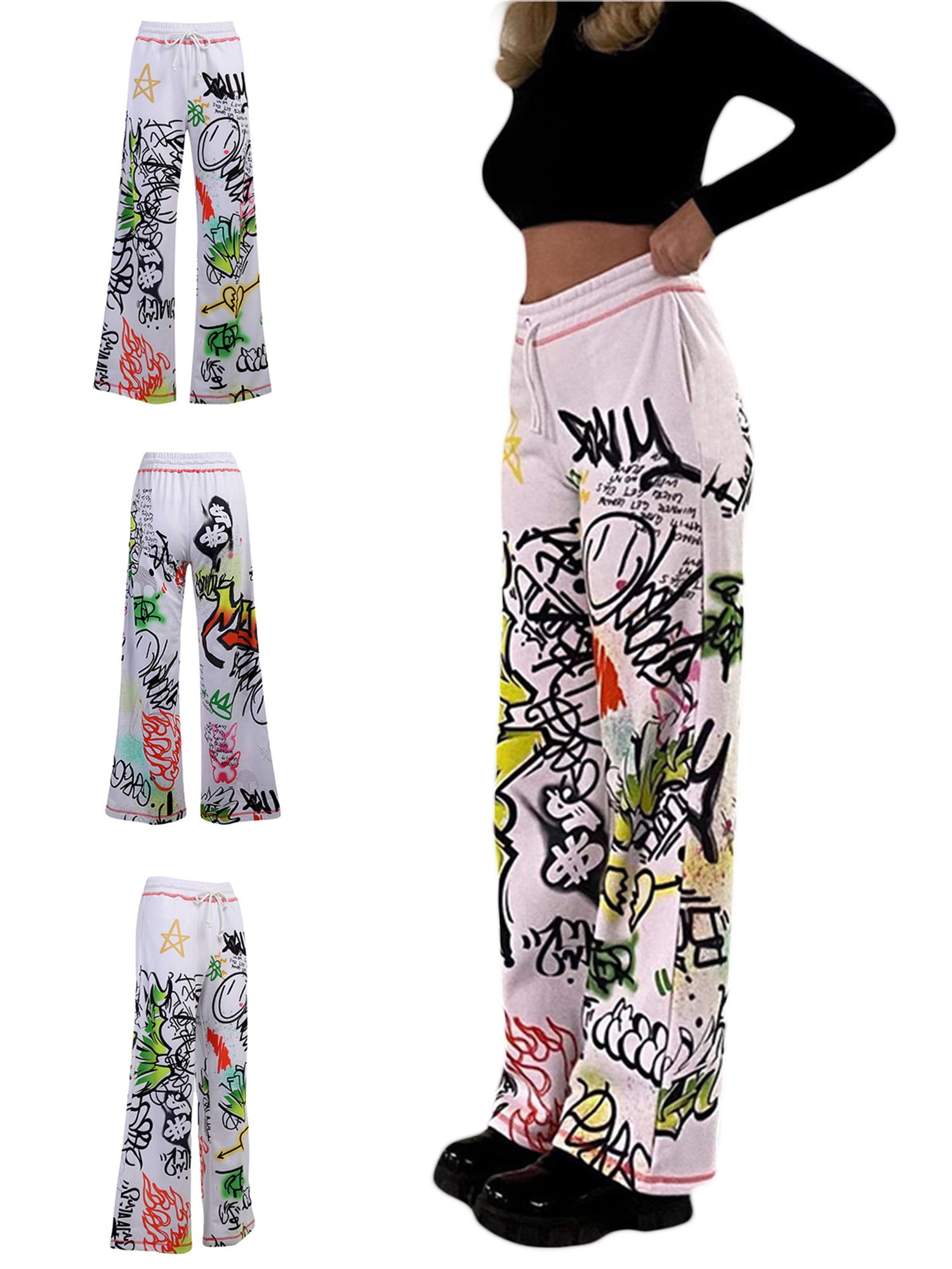 Doodle graffiti print wide leg jogger sales