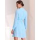 thumbnail image 3 of Vestido de gasa para mujer, cuello en V, decoración de botones, manga larga, vestidos con cinturón Azul M, 3 of 6