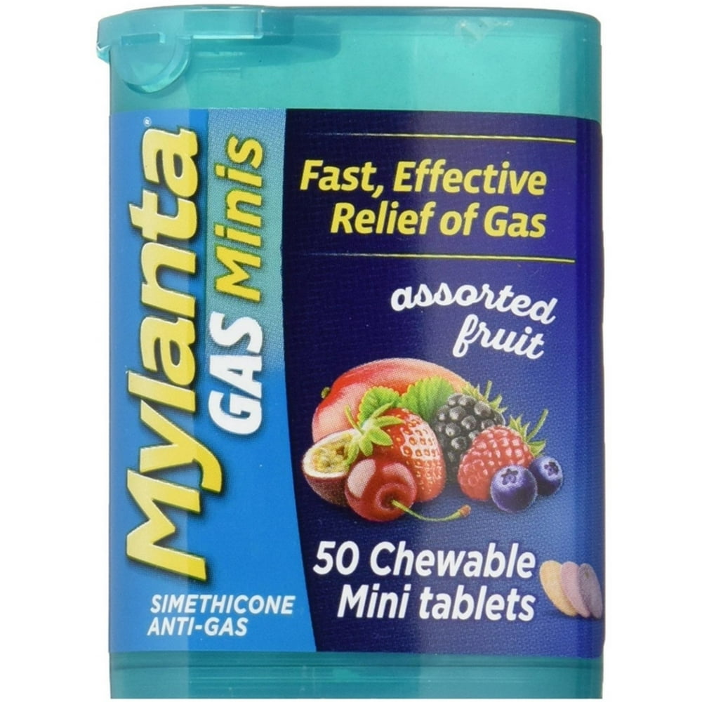 2 Pack Mylanta Gas Chewable Mini Tablets, Assorted Fruit 50 ea