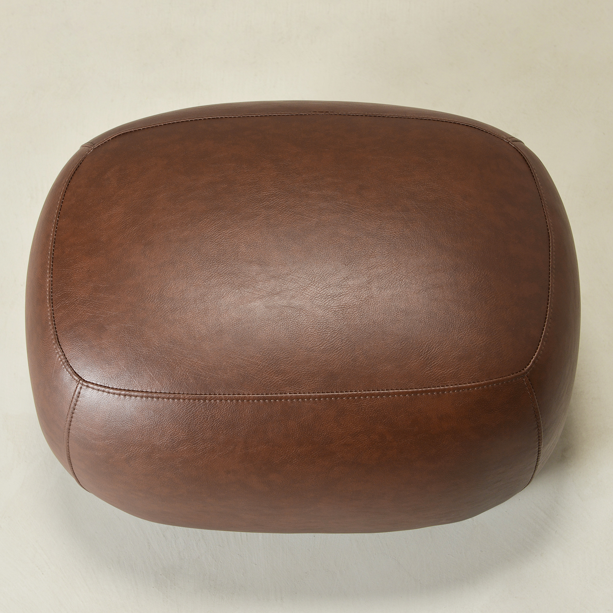23" Wide Faux Leather Upholstered Ottoman, Mid-Century Modern Living Room Footrest with Soft Padded Seat, Footstool for Bedroom, Entryway or Living Room, Dark Brown