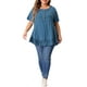 thumbnail image 2 of Camisetas de talla grande Agnes Orinda para mujeres, con cuello Henley, botones, mangas cortas y dobladillo con volantes, 3X, azul, 2 of 6