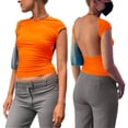thumbnail image 2 of Top de verano sin espalda, camiseta de manga corta sin espalda con espalda abierta para mujer, camiseta sin espalda recortada hecha con cuidado, 2 of 5