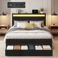 thumbnail image 2 of Bolvdo Twin Bed Frame with Storage Headboard, Drawers, LED Light & Charging Station, Noise-Free, Easy Assembly, Classic Black, 2 of 7