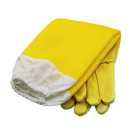 

iaksohdu 1 Pair Beekeeping Gloves Breathable Puncture Resistance Anti-bee Faux Sheepskin Long Mesh Anti-bee Sting Gloves Working Tool