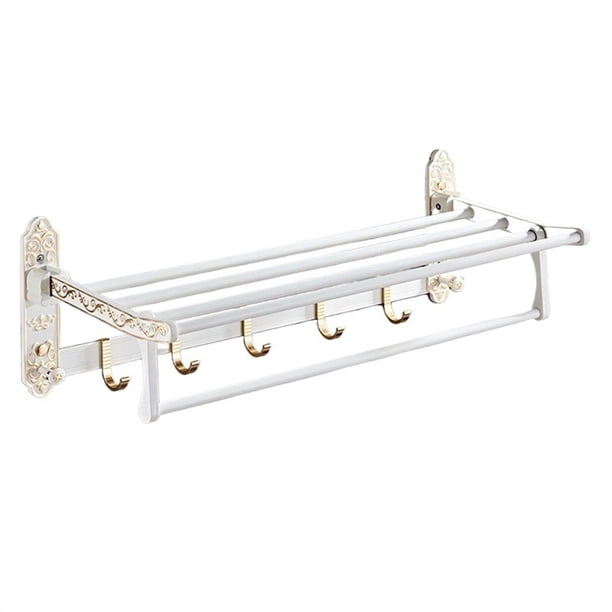 Toallero con barra y 7 ganchos, toallero plegable con exquisito tallado for lavabo de baño