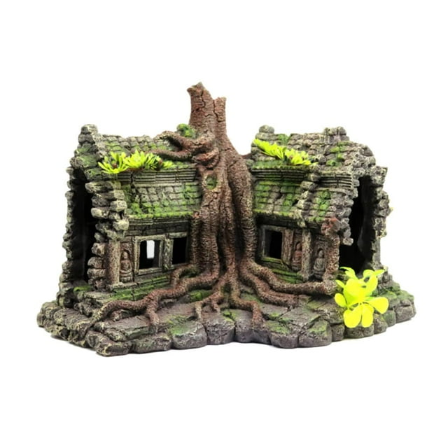 Decoraciones para acuarios, adorno para pecera grande, casa de reptiles, refugio, decoración, pieles de acuario con cueva Betta, ruinas del templo, casa del árbol