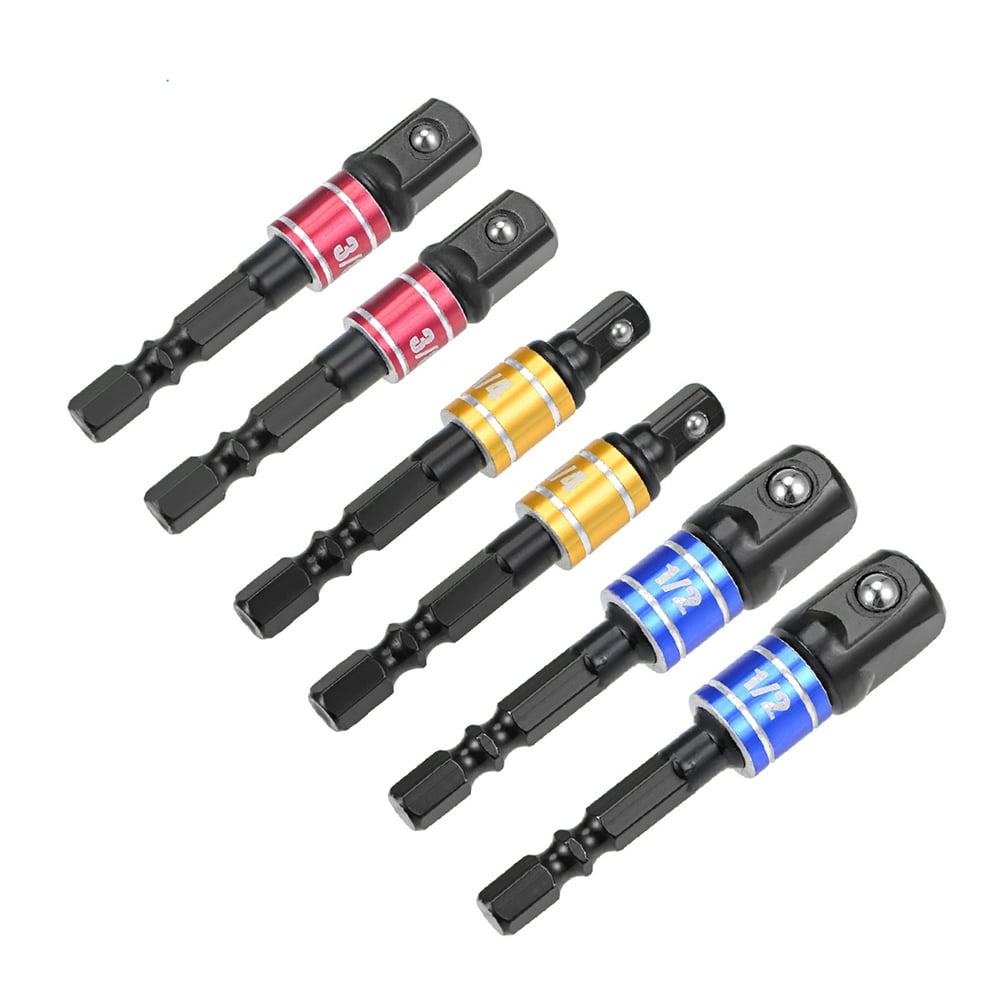6 Pcs 1/4", 3/8", 1/2" Driver Extension Impact Grade Socket Adapter Set, 1/4" Hex Shank Bit for