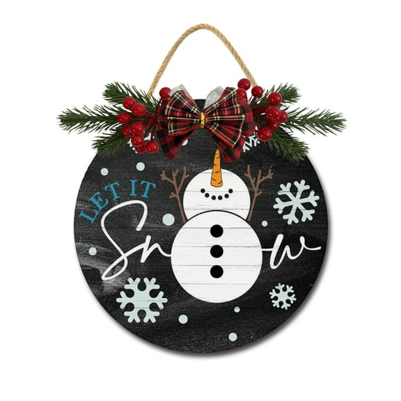 Let It Snow Sign Front for Door Decoration, 12" Round Wood Wreaths Wall Hanging Outdoor, Farmhouse, Porch, for Spring Summer Fall All Seasons Holiday Christmas