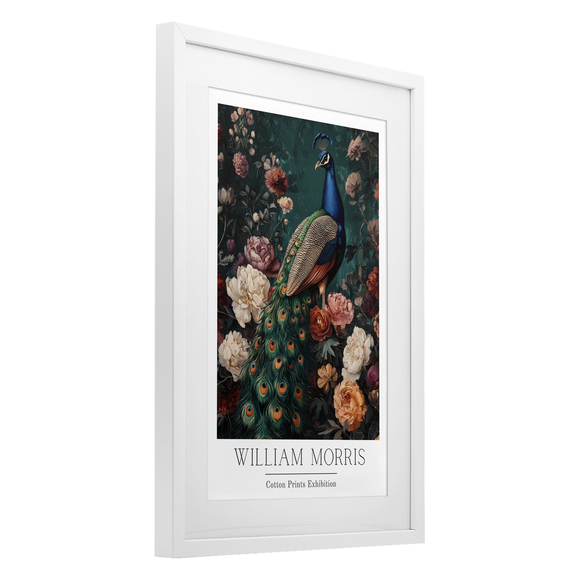 Stupell Industries Vintage Floral Peacock William Morris White Framed Print Under Glass, design by Petal Prints Design