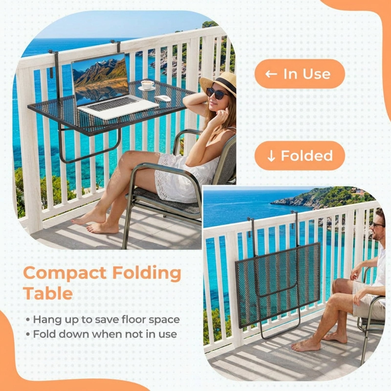 Biotree Outdoor Folding Hanging Table with Metal Frame for Outdoor Indoor Patio Camping Picnic Party Portable, Black