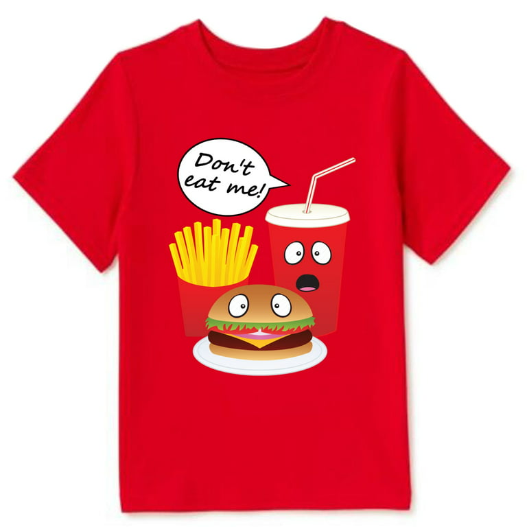 Girl Men Family Graphics Don\'t Cartoon Coke Neck T-Shirt Crew Adult Me! for Printed Hamburger Food Cotton Boy Eat Women Tees Short Fast Sleeve Kid Fries Suit