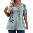 thumbnail image 2 of IYYVV Cute Plus Size Tops For Women Summer Short Sleeve Western Shirts V-Neck Cotton Tunic Tops Floral Graphic Tees Clothes Womens Fall Fashion 2024 Green 4XL, 2 of 7