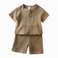 thumbnail image 2 of TOWED22 Toddler Baby Boy Summer Clothes Trucks Letters Short Sleeve T-shirt Top Elastic Waist Shorts Set Summer Outfit 2Pcs(Brown,5-6 Years), 2 of 5