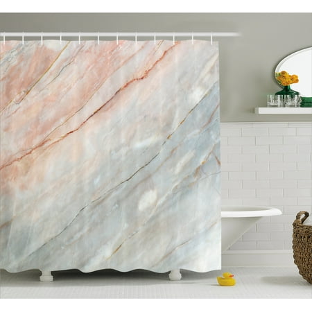 Marble Shower Curtain, Onyx Stone Textured Natural Featured Authentic Scratches Artful Illustration, Fabric Bathroom Set with Hooks, Peach Pale Grey, by (Best Natural Stone For Shower)