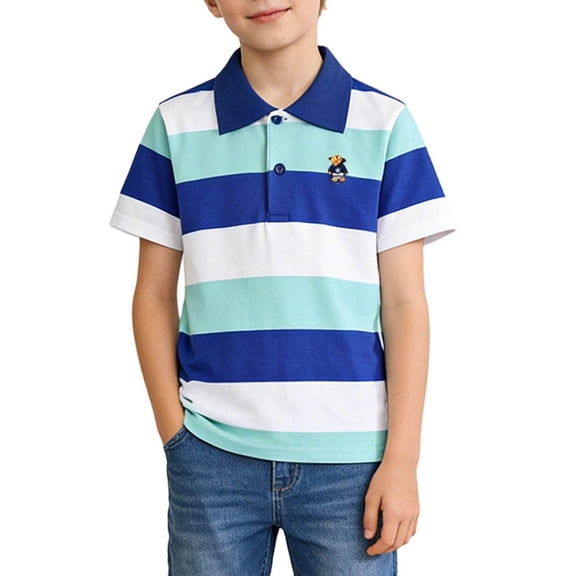SGMVNU Boys Short Sleeve Striped Tops Lapel Collared Button up Shirt Casual Regualr Fit Basic Shirts Size 6-7 Years, 1-Blue
