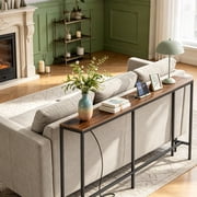 ZENY Sofa Table with Charging Station 70 inch Console Table, Brown